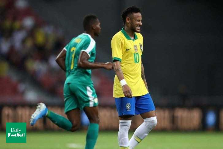 مصدومیت نیمار در بازی برزیل و نیجریه