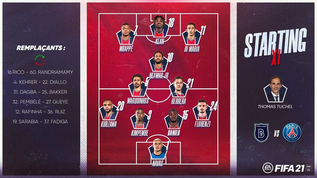 ترکیب پاری سن ژرمن مقابل استانبول باشاک شهیر برای بازی امشب 7 آبان 99