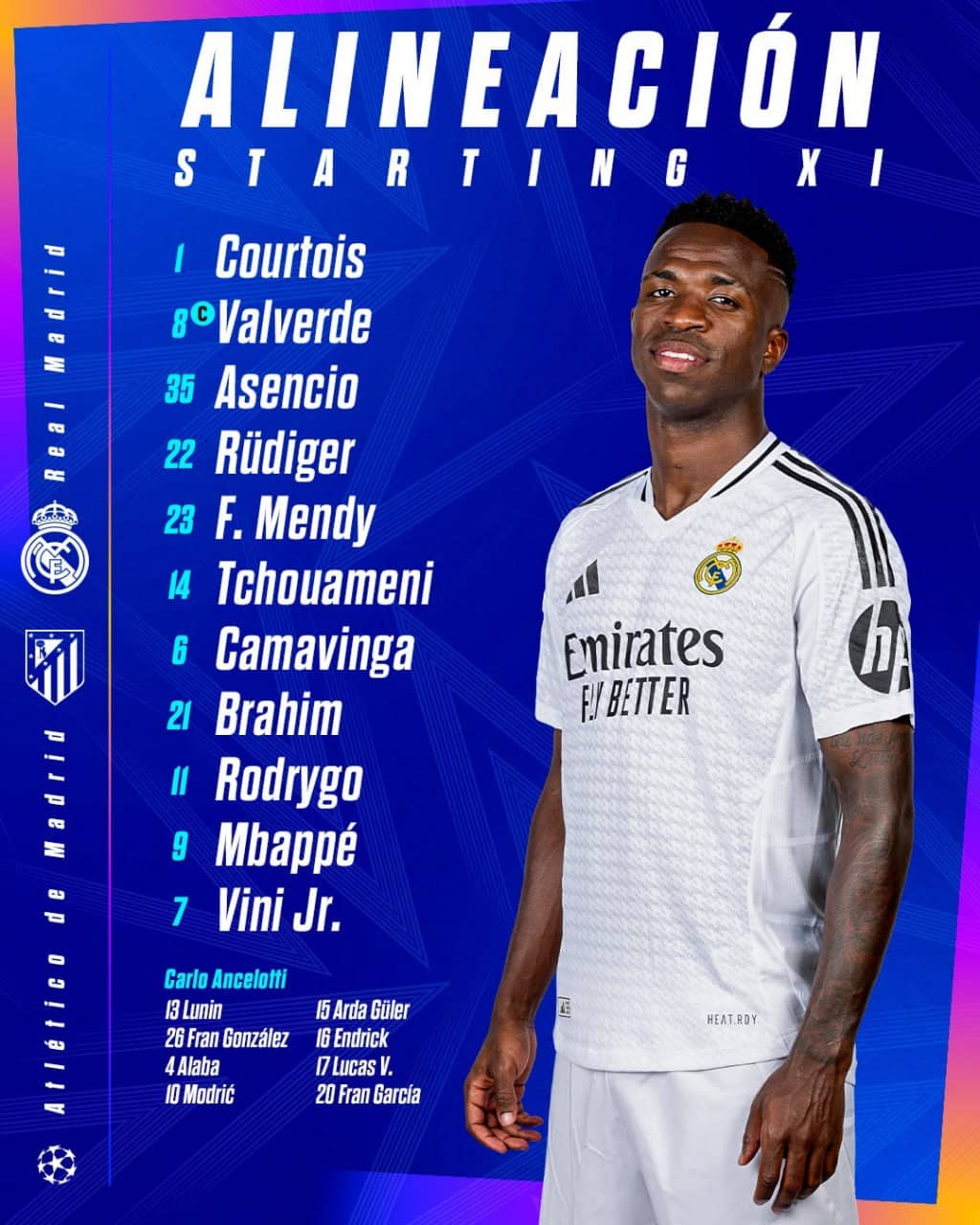 ترکیب رئال مادرید مقابل اتلتیکو مادرید برای بازی امشب 14 اسفند 1403