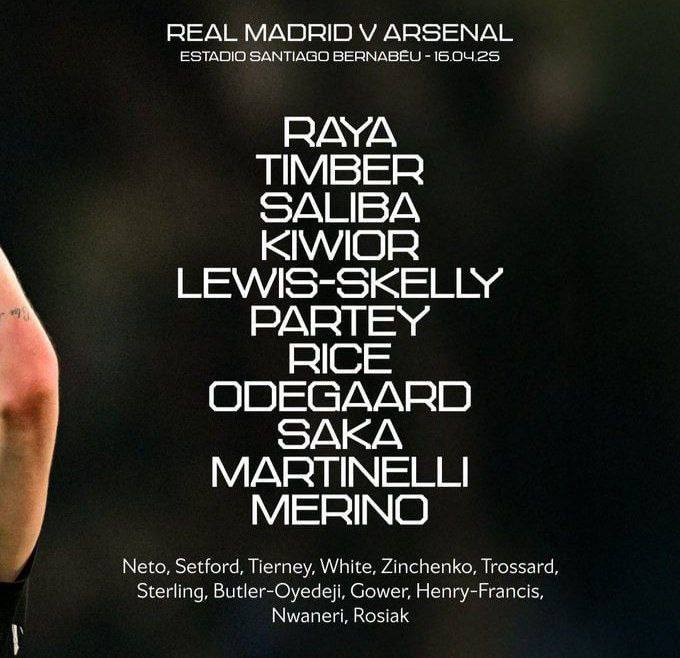 ترکیب آرسنال برابر رئال مادرید برای بازی امشب 27 فروردین 1404