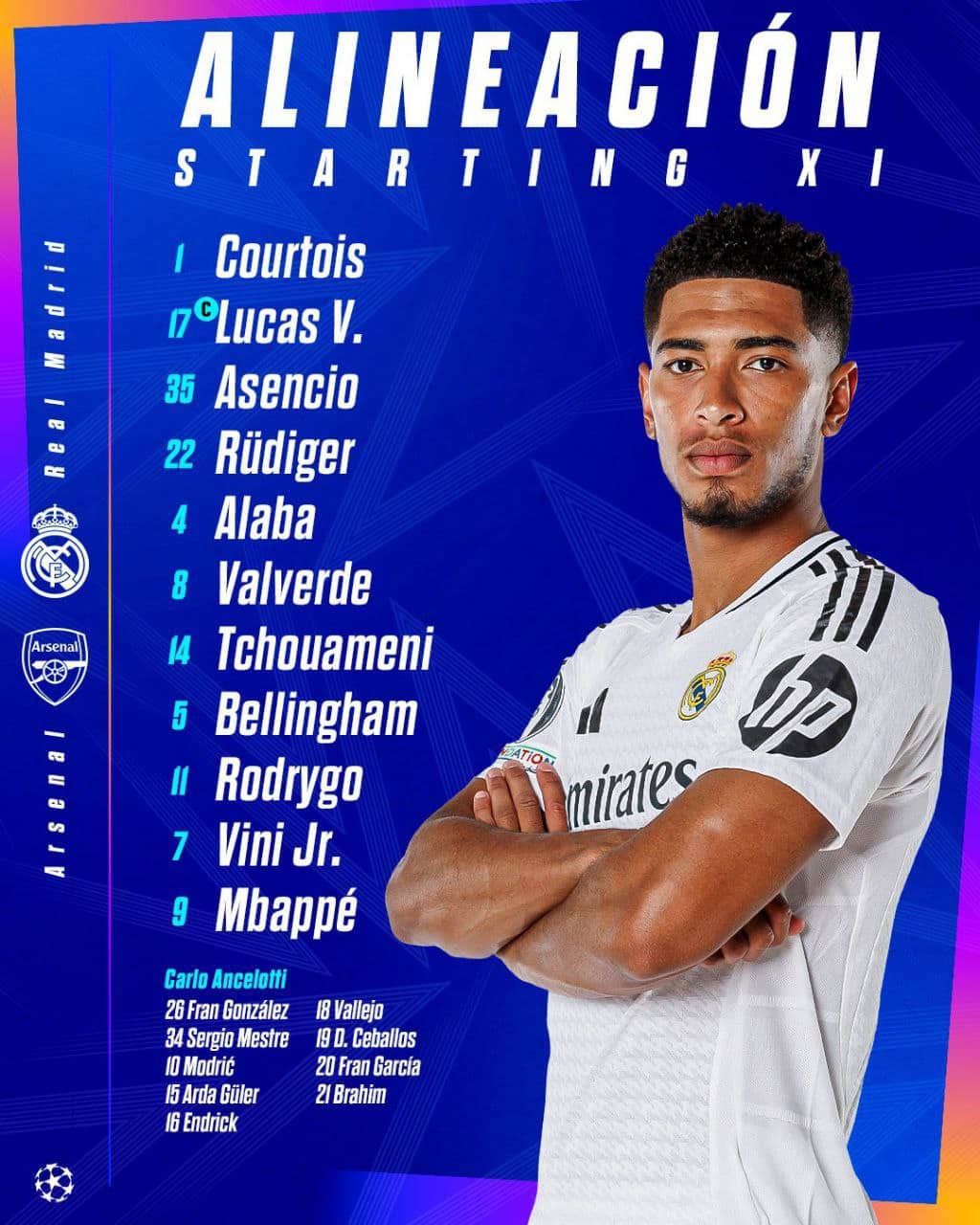 ترکیب رئال مادرید مقابل آرسنال برای بازی امشب 27 فروردین 1404