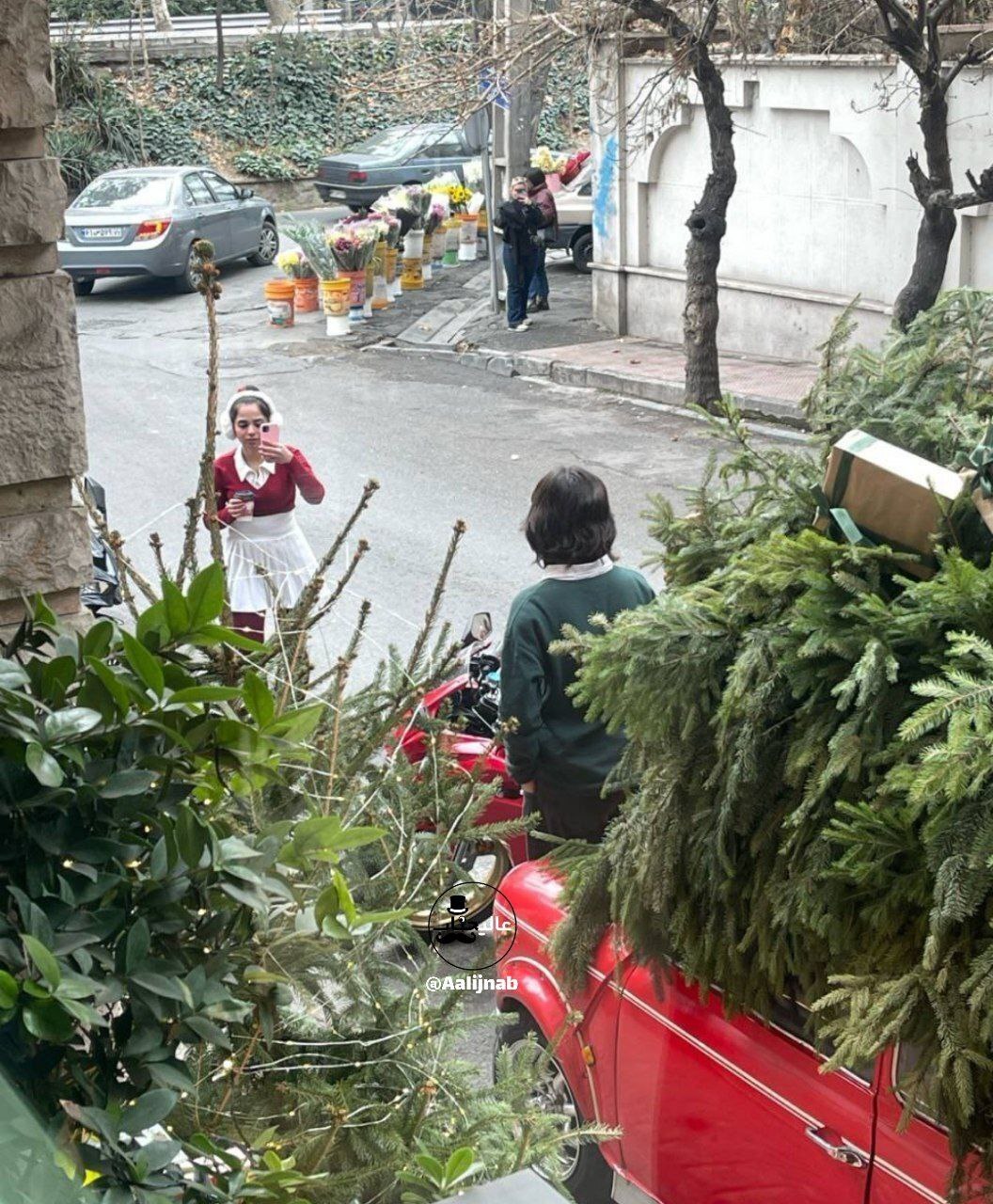 عکس| تشکیل صف برای عکاسی با دکور کریسمسی