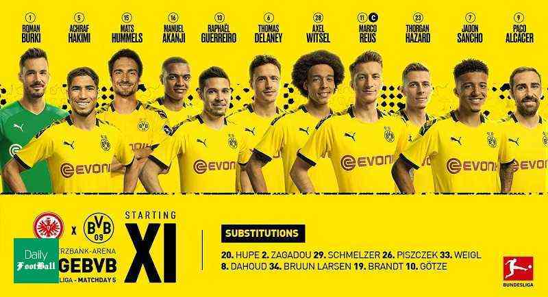 ترکیب اصلی دورتموند مقابل آینتراخت فرانکفورت