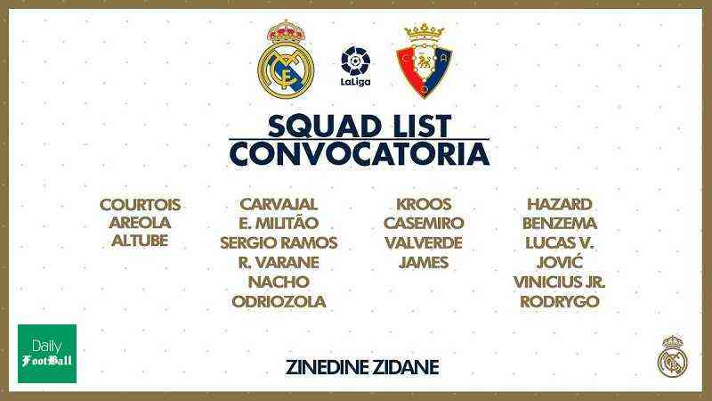 لیست بازیکنان رئال مادرید مقابل اوساسونا