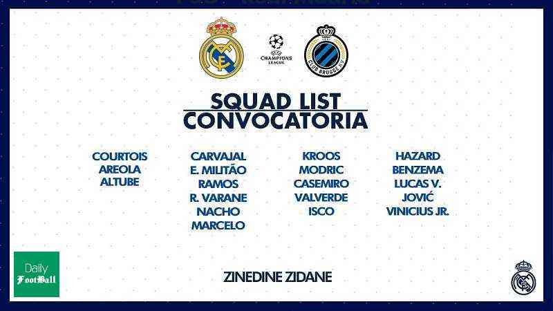 لیست بازیکنان رئال مادرید مقابل کلوب بروژ اعلام شد