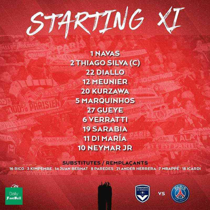 ترکیب اصلی پاری سن ژرمن مقابل بوردو