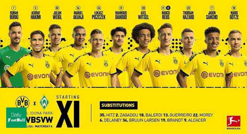 ترکیب اصلی دورتموند مقابل وردبرمن