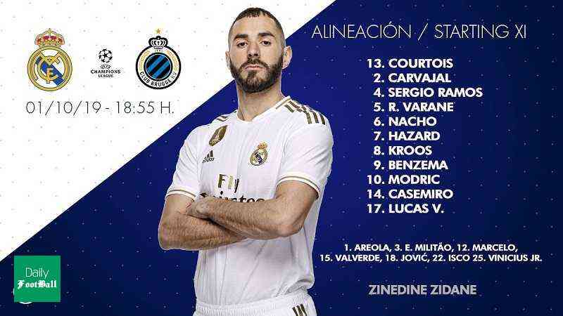 ترکیب اصلی رئال مادرید مقابل کلوب بروژ