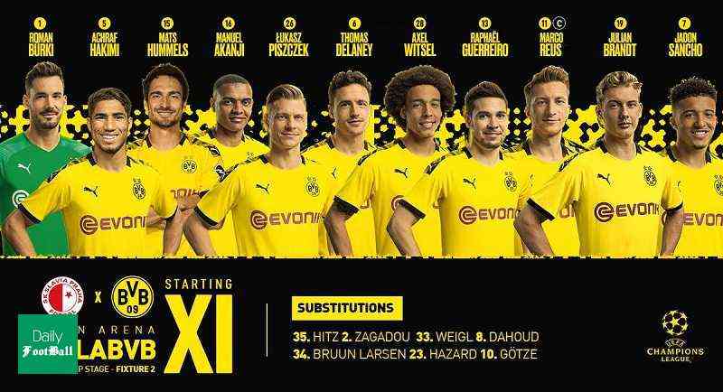 ترکیب اصلی دورتموند مقابل اسلاویا پراگ
