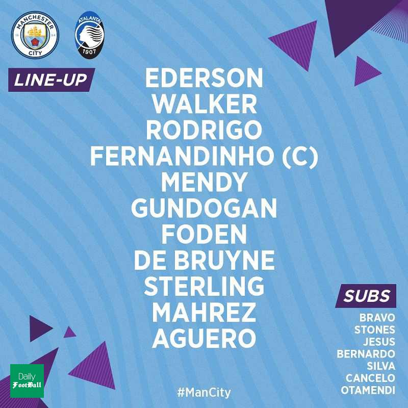 ترکیب اصلی منچسترسیتی مقابل آتالانتا