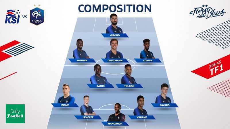 ترکیب اصلی تیم ملی فرانسه مقابل ایسلند