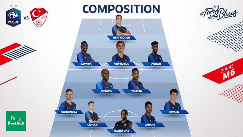 ترکیب اصلی تیم ملی فرانسه مقابل ترکیه