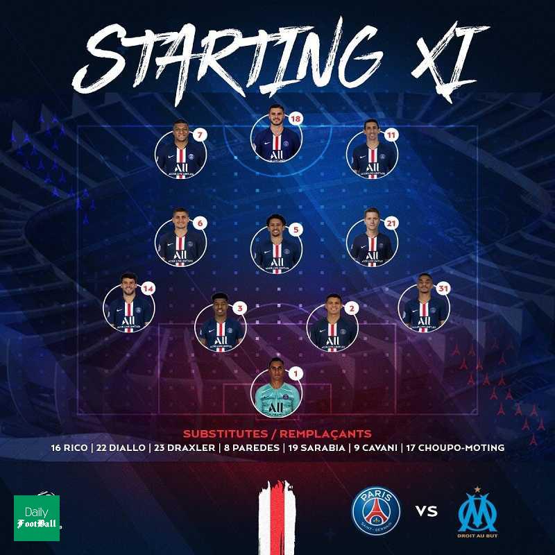 ترکیب اصلی پاری سن ژرمن و مارسی برای بازی امشب