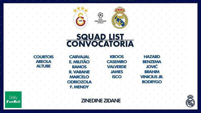 لیست بازیکنان رئال مادرید برای بازی با گالاتاسرای