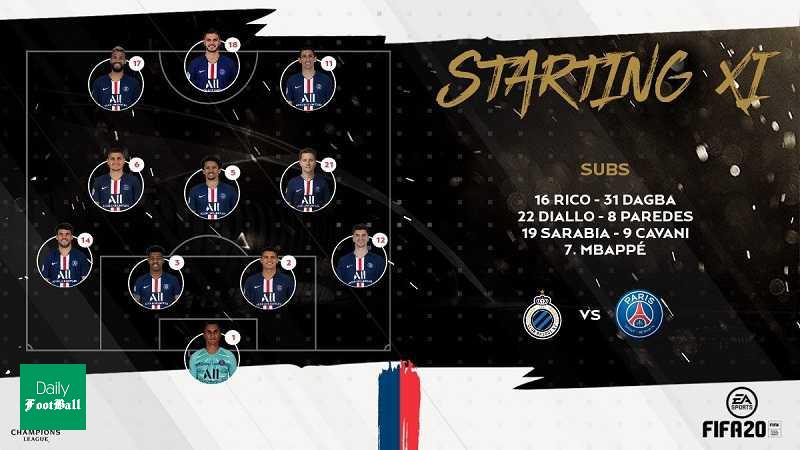 ترکیب اصلی پاری سن ژرمن مقابل کلوب بروژ