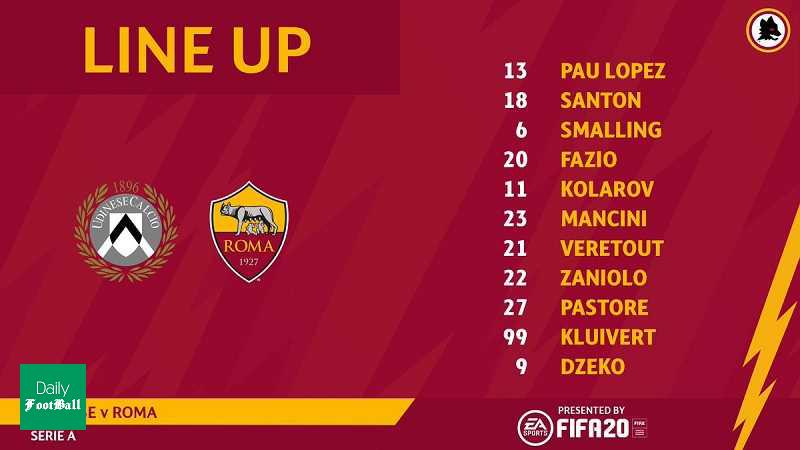 ترکیب رم مقابل اودینزه در هفته دهم سری آ