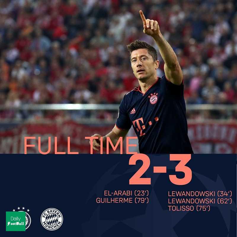 نتیجه بازی بایرن مونیخ و المپیاکوس/ پیروزی سخت بایرن با دبل لواندوفسکی