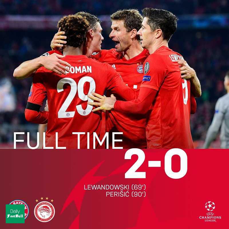 نتیجه بازی بایرن مونیخ و المپیاکوس امشب چهارشنب 15 آبان 98