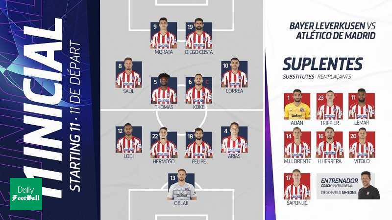 ترکیب اتلتیکو مادرید مقابل بایرلورکوزن برای بازی امشب