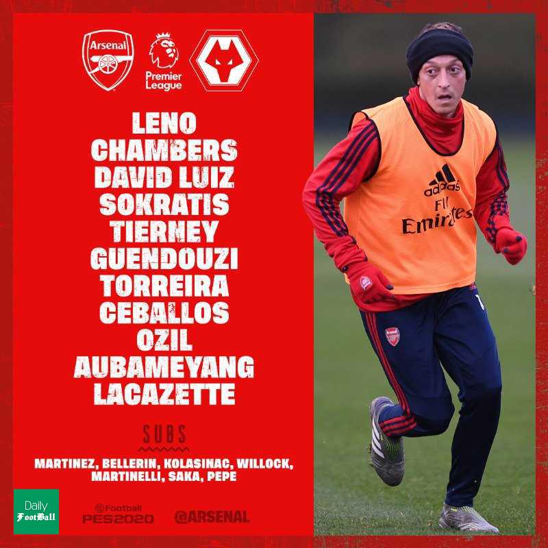 ترکیب آرسنال مقابل ولورهمپتون در هفته یازدهم لیگ برتر انگلیس