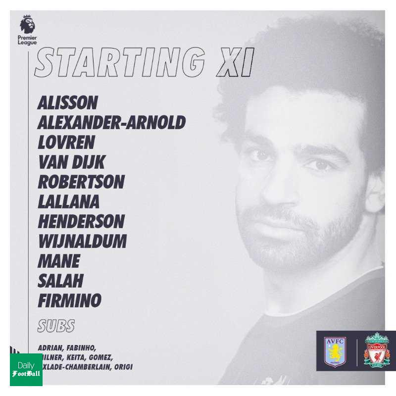ترکیب لیورپول مقابل استون ویلا در هفته یازدهم لیگ برتر انگلیس