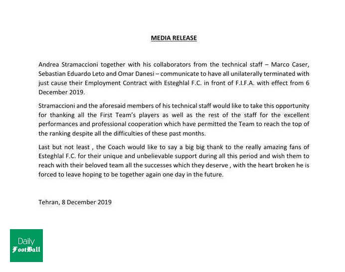 فسخ قرارداد استراماچونی با استقلال