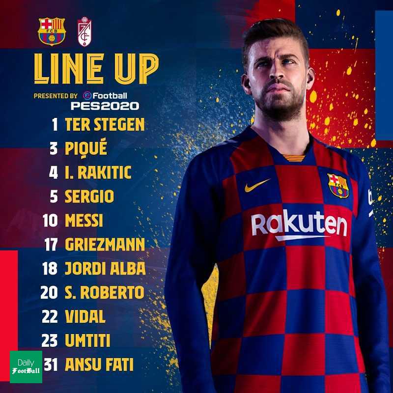 ترکیب بارسلونا مقابل گرانادا برای بازی امشب 29 دی 98