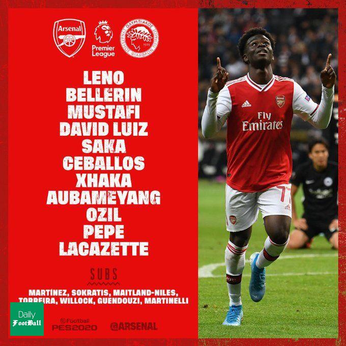 ترکیب آرسنال مقابل المپیاکوس برای بازی امشب 8 اسفند 98