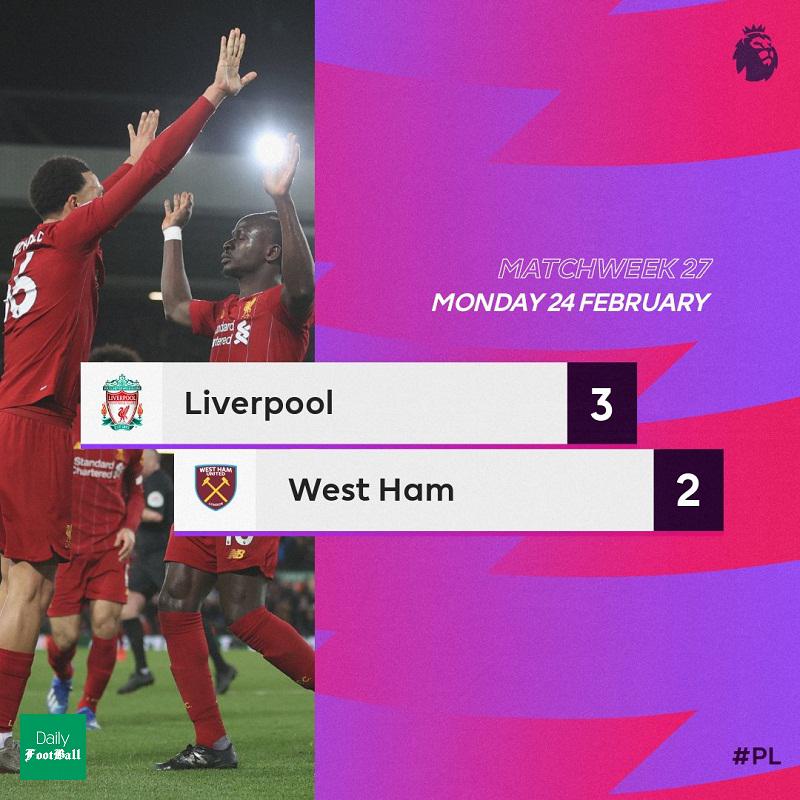 نتیجه بازی لیورپول و وستهام/ شاگردان کلوپ در آستانه قهرمانی