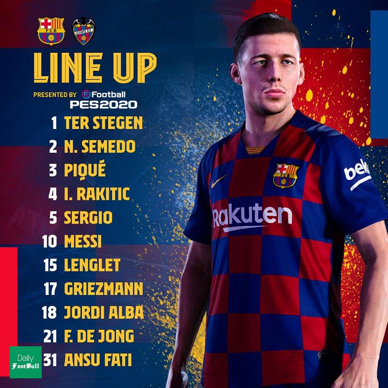 ترکیب بارسلونا مقابل لوانته برای بازی امشب 13 بهمن 98