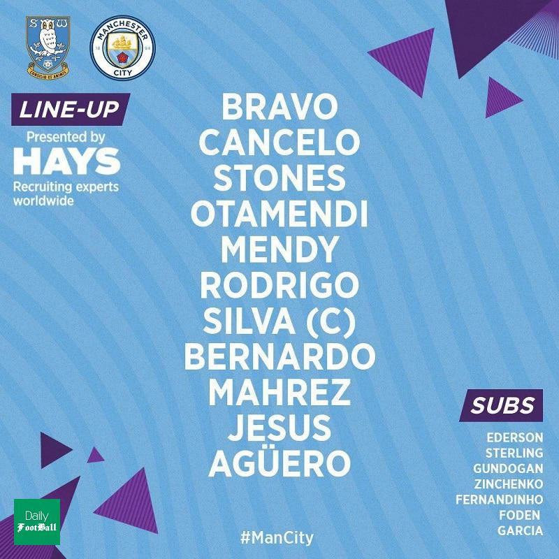 ترکیب منچسترسیتی مقابل شفیلد ونزدی برای بازی امشب 14 اسفند 98