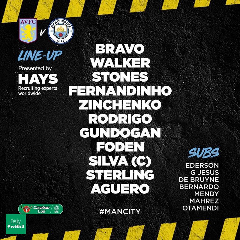 ترکیب منچسترسیتی مقابل استون ویلا برای بازی امشب 11 اسفند 98