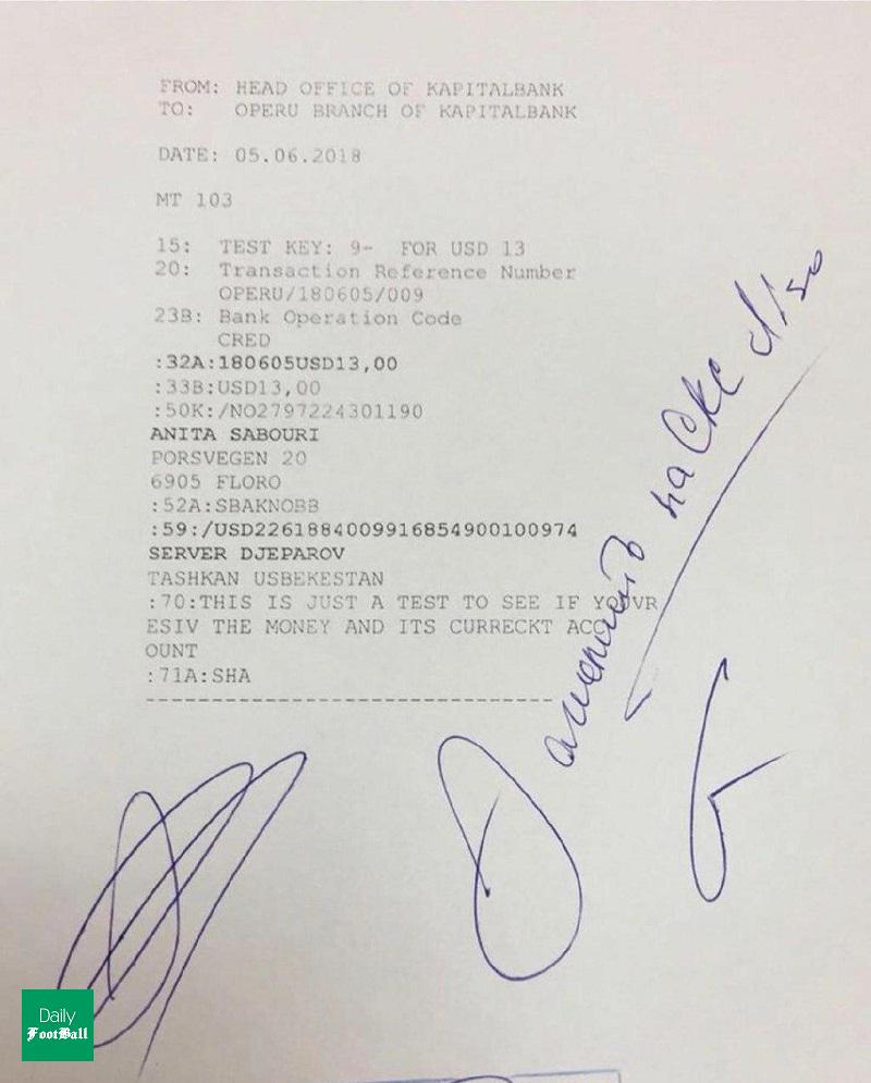 سند پرداخت جعلی استقلال به جپاروف لو رفت