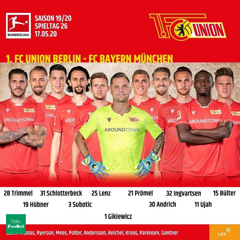 ترکیب بایرن مونیخ و یونیون برلین برای بازی امشب 28 اردیبهشت 99