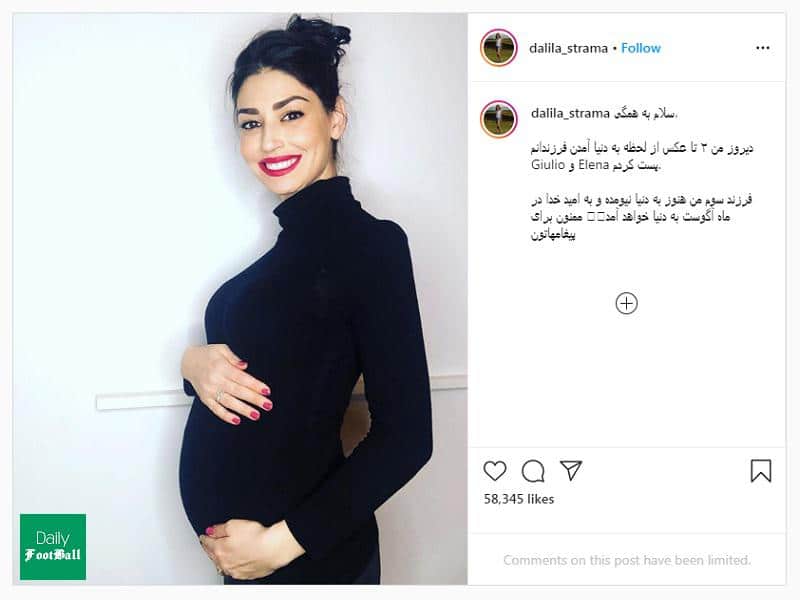 پست فارسی همسر استراماچونی در اینستاگرام