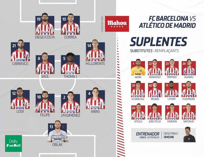 ترکیب بارسلونا و اتلتیکو مادرید برای بازی امشب 10 تیر 99