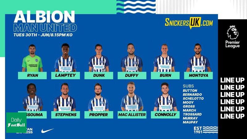 ترکیب منچستریونایتد و برایتون برای بازی امشب 10 تیر 99