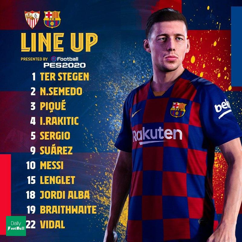 ترکیب بارسلونا مقابل سویا برای بازی امشب 30 خرداد 99