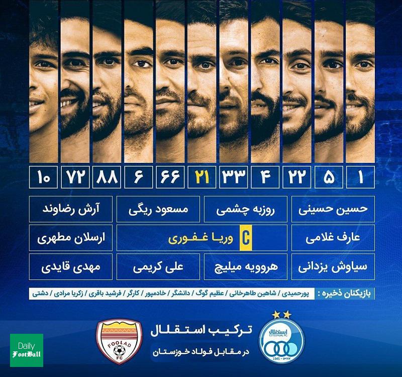 ترکیب استقلال و فولاد برای بازی امشب 4 تیر 99