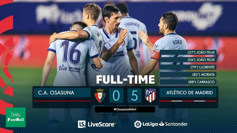 نتیجه بازی اتلتیکو مادرید و اوساسونا/ آتش بازی شاگردان سیمئونه