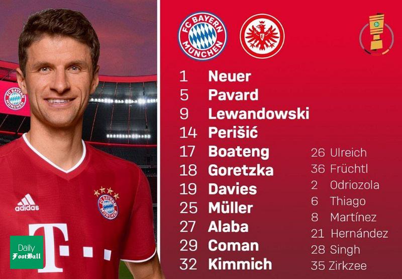 ترکیب بایرن مونیخ مقابل آینتراخت فرانکفورت برای بازی امشب 21 خرداد 99