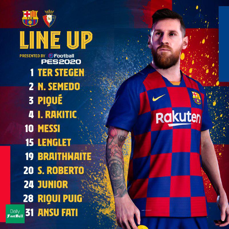 ترکیب بارسلونا مقابل اوساسونا برای بازی امشب 26 تیر 99