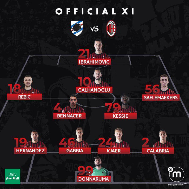ترکیب میلان مقابل سمپدوریا برای بازی امشب 8 مرداد 99