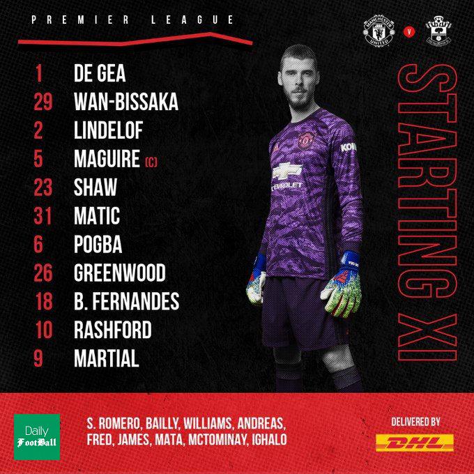 ترکیب منچستریونایتد مقابل ساوتهمپتون برای بازی امشب 23 تیر 99