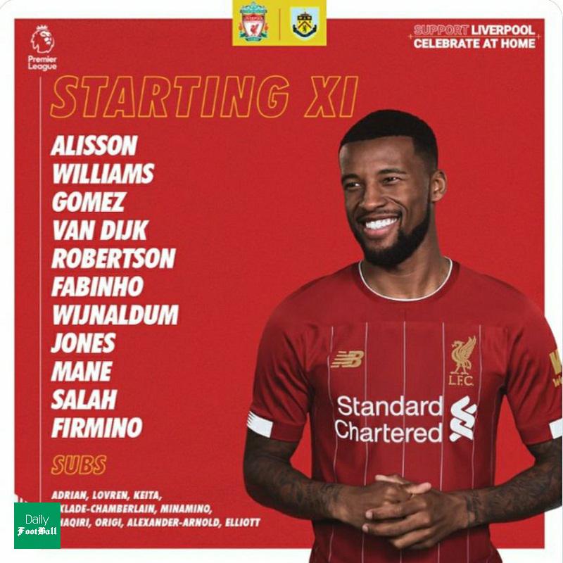 ترکیب لیورپول مقابل برنلی برای بازی امروز 21 تیر 99