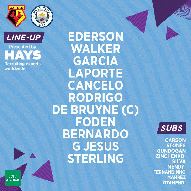 ترکیب منچسترسیتی مقابل واتفورد برای بازی امشب 31 تیر 99