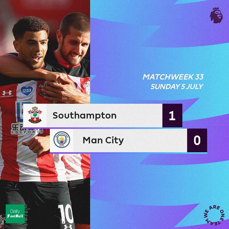 نتیجه بازی منچسترسیتی و ساوتهمپتون/ شکست شاگردان گواردیولا