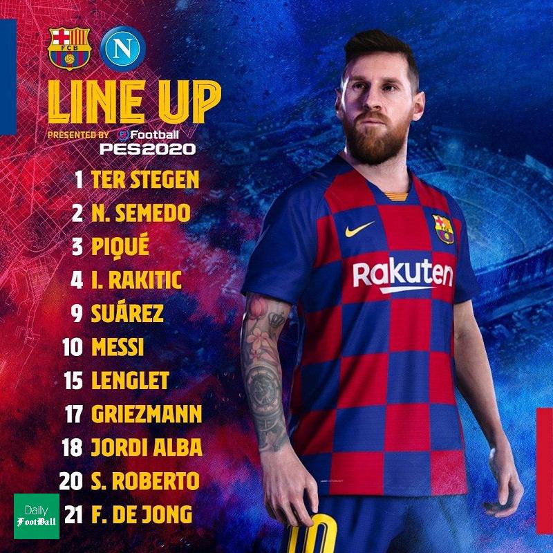 ترکیب بارسلونا مقابل ناپولی برای بازی امشب 18 مرداد 99