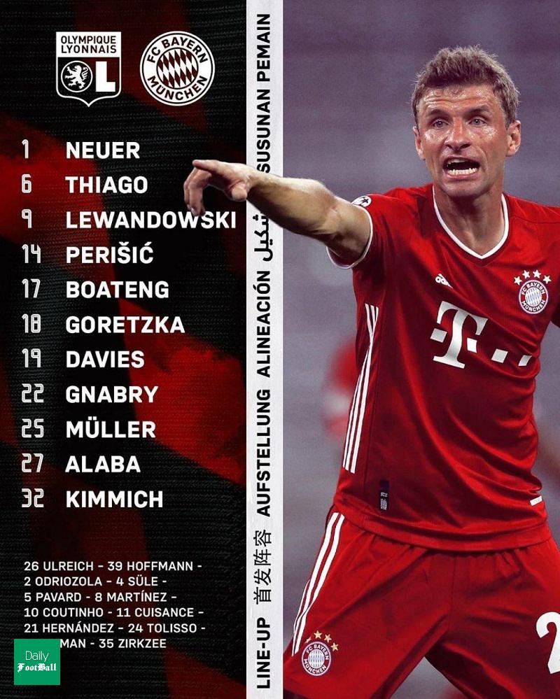 ترکیب بایرن مونیخ مقابل لیون برای بازی امشب 29 مرداد 99