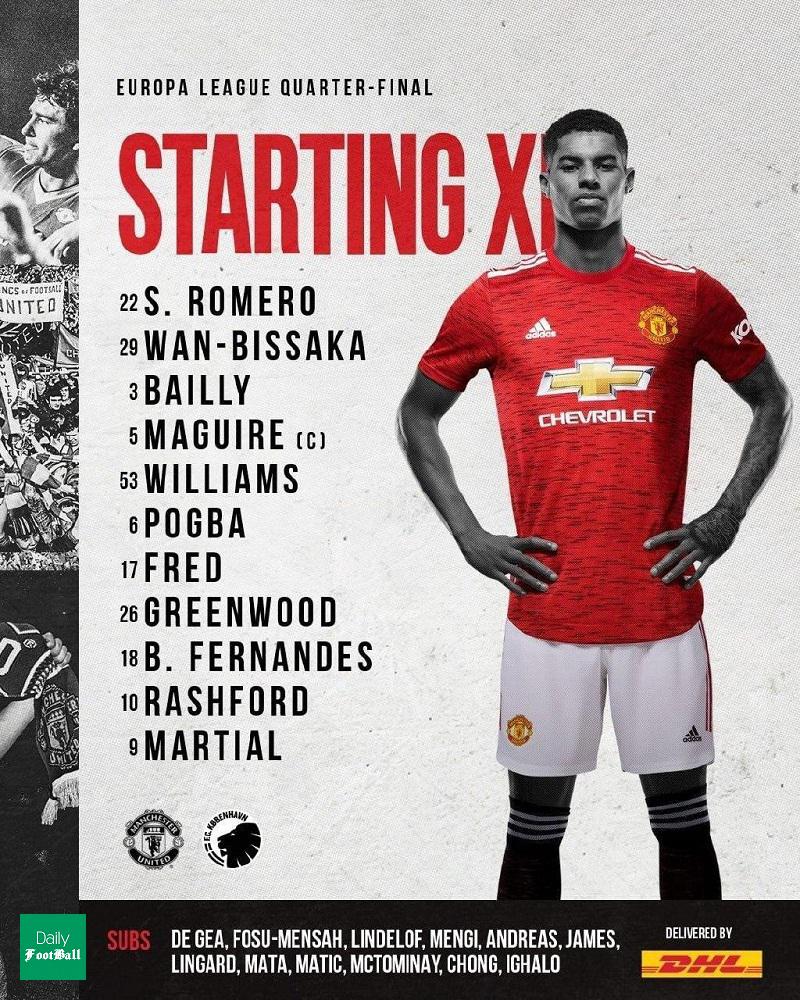 ترکیب منچستریونایتد مقابل کپنهاگن برای بازی امشب 20 مرداد 99